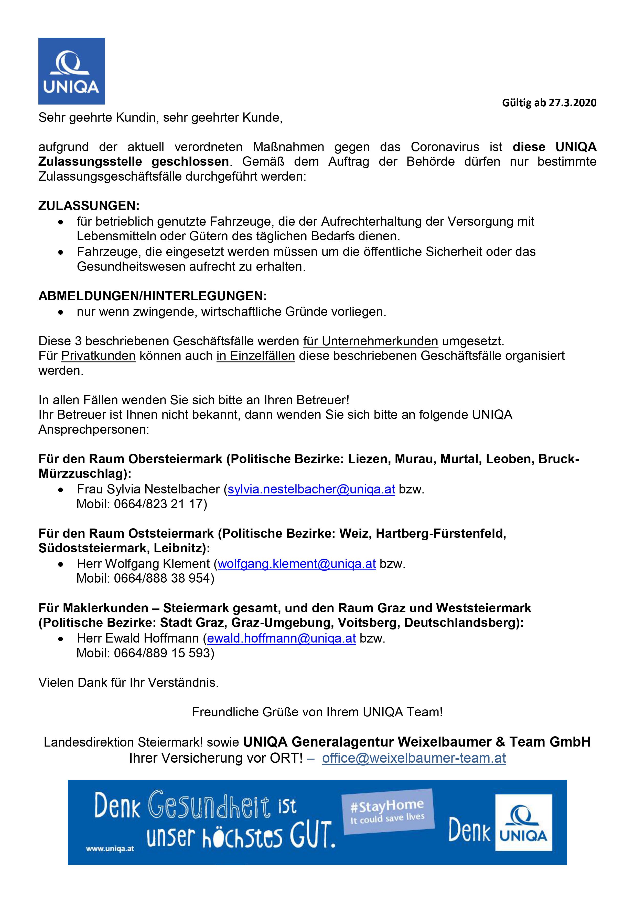Update zum Coronavirus - Zulassungen